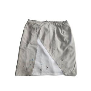 90s Vintage Lined Mini Skirt Short Linen Floral Embroidery Sheer Rayon 14